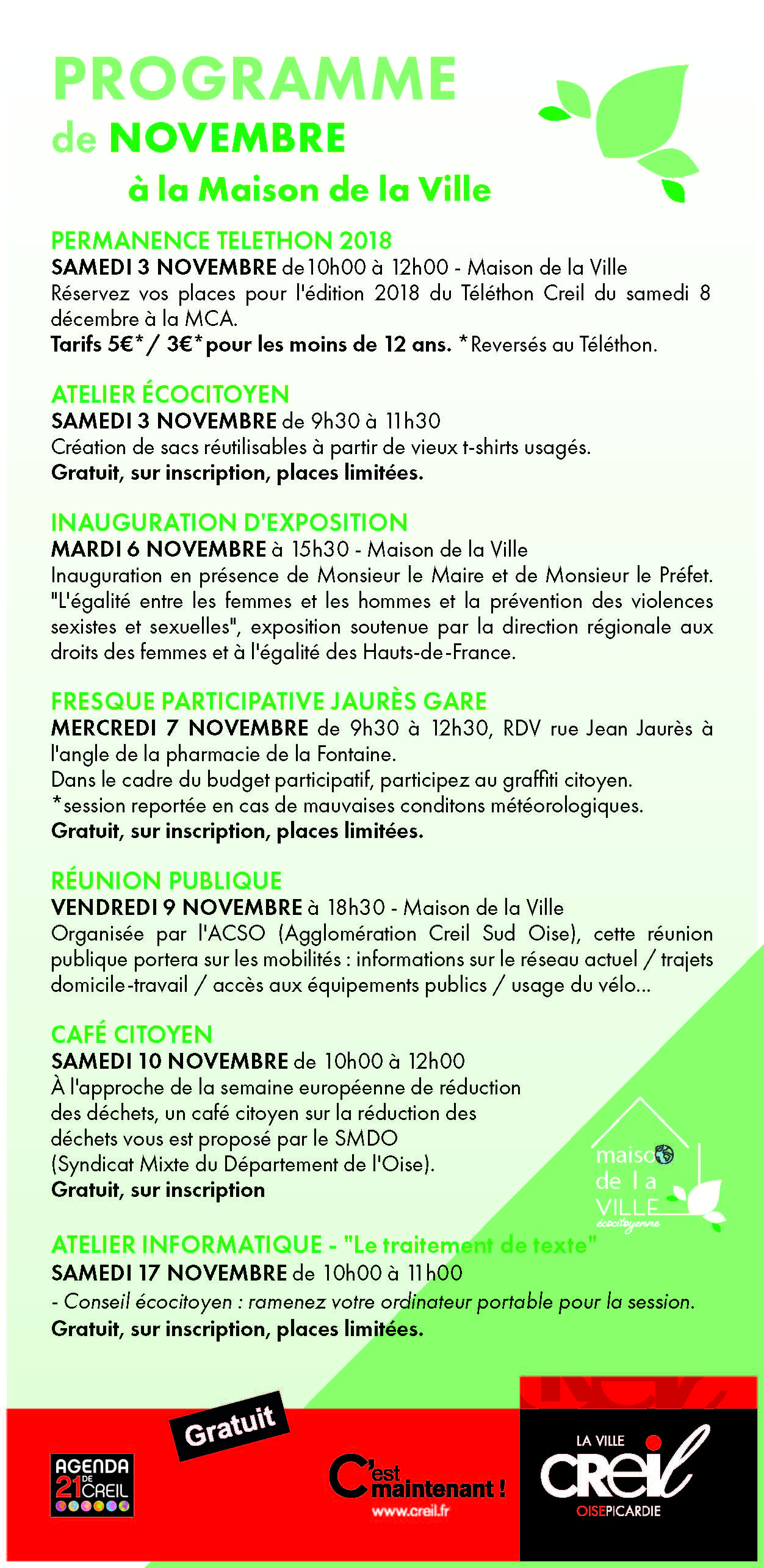 Programme de la Maison de la Ville - novembre 2018